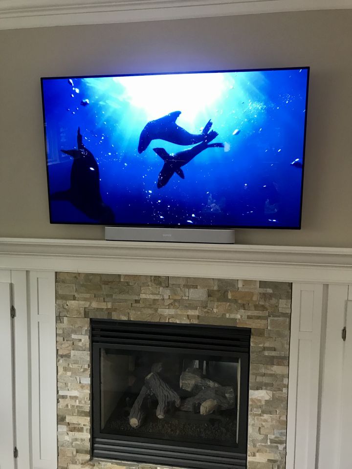 Mounted TV in a modern living room design.